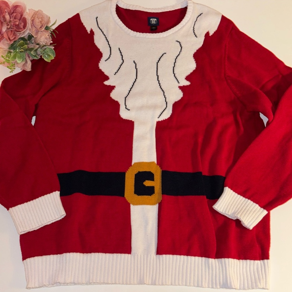 Santa Sweater Route 66 Red and White XL SANTA SWEATER